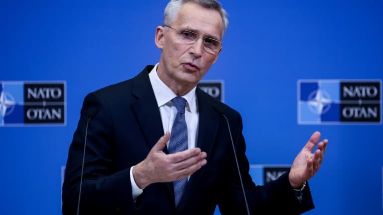 Le secrétaire général de l'Otan jens Stoltenberg, le 25 février 2022 à Bruxelles