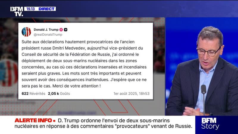 Donald Trump ordonne l'envoi de deux sous-marins nucléaires après des propos qu'il juge 