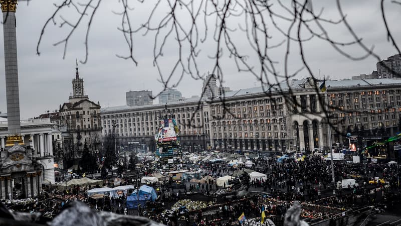 Une vue générale de la place Maïdan, à Kiev, le 25 février.