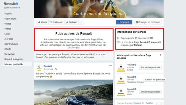 La page Facebook de Renault