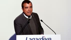 Arnaud Lagardere, lors d'une conférence de presse à l'occasion de la présentation de résultats du groupe, le 13 mars 2019 à Paris