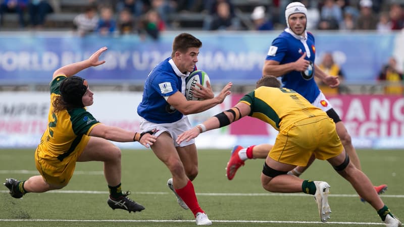 Louis Carbonel lors de France-Australie en finale du Mondial U20 de rugby, à Rosario le 22 juin 2019