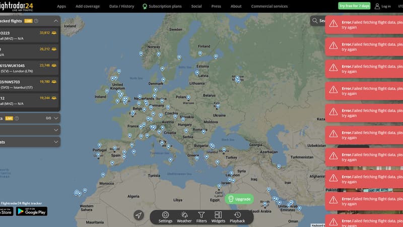 Le site FlightRadar24 est en panne. 