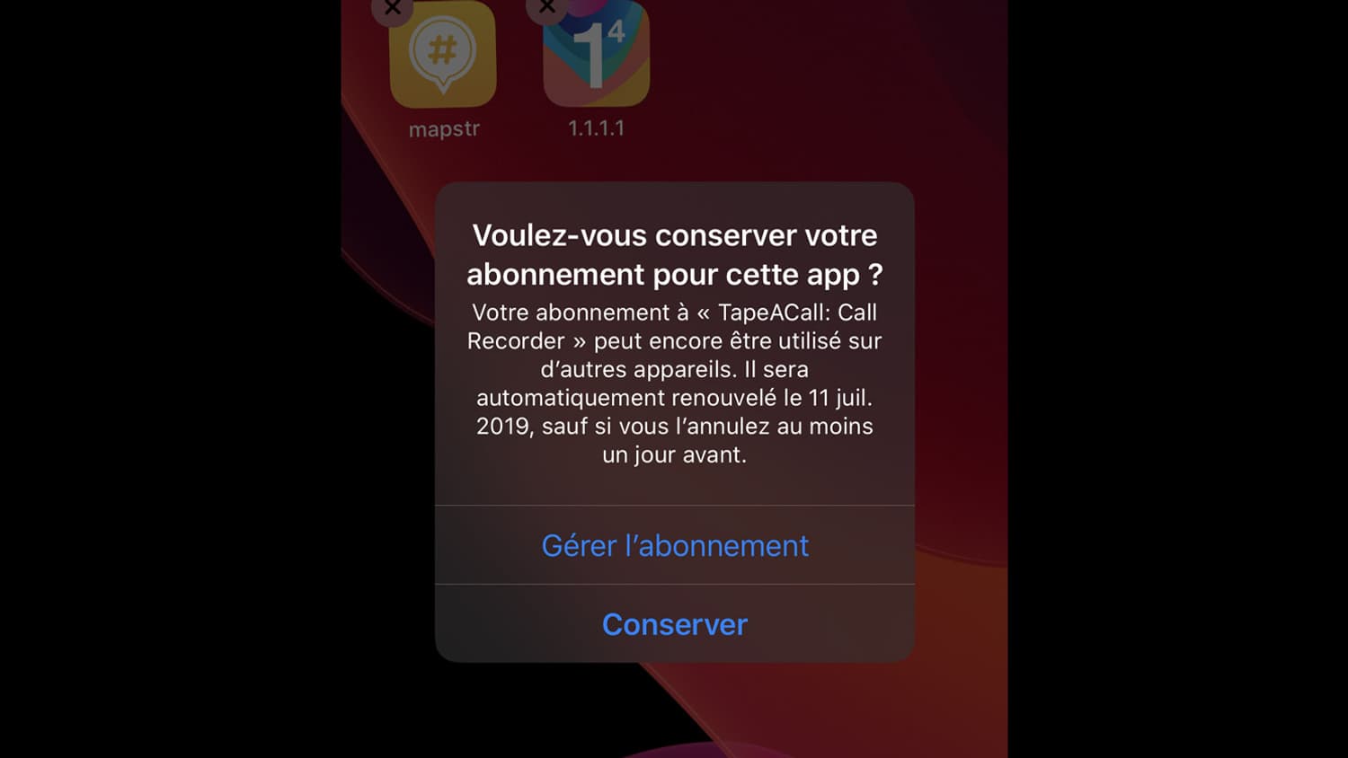 Capture d'écran d'iOS 13