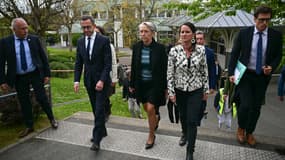Bruno Retailleau, Élisabeth Borne et Johanna Rolland à Nantes le 24 avril 2025 après l'attaque dans un lycée 