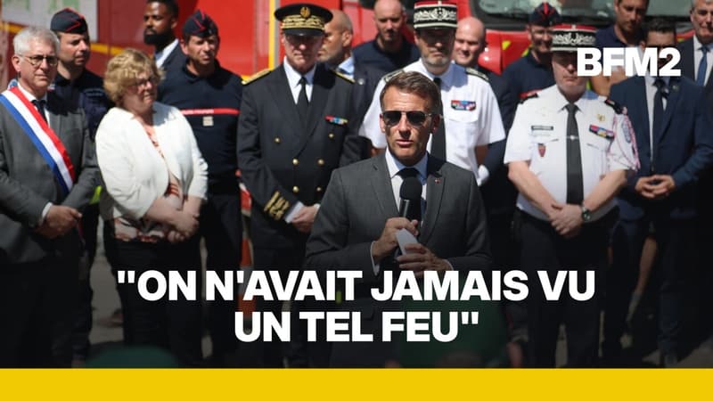 Incendies: Emmanuel Macron auprès des secours engagés en forêt de Fontainebleau