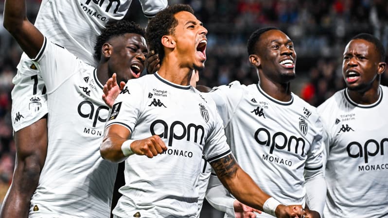 Thilo Kehrer célèbre le but de Monaco au Roazhon Park, 5 octobre 2024
