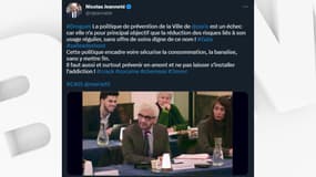 Le conseiller de Paris avait pris la parole lors d'un conseil d'arrondissement pour fustiger la politique de la ville concernant la lutte contre la consommation et le trafic de stupéfiants.