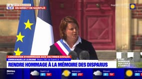 Emmanuelle Lejeune, maire de Saint-Lô, rend hommage aux victimes civiles de la Seconde Guerre mondiale