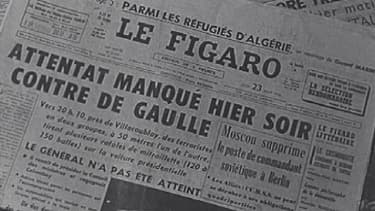 Images d'archives de journaux, au lendemain de l'attentat du Petit-Clamart.