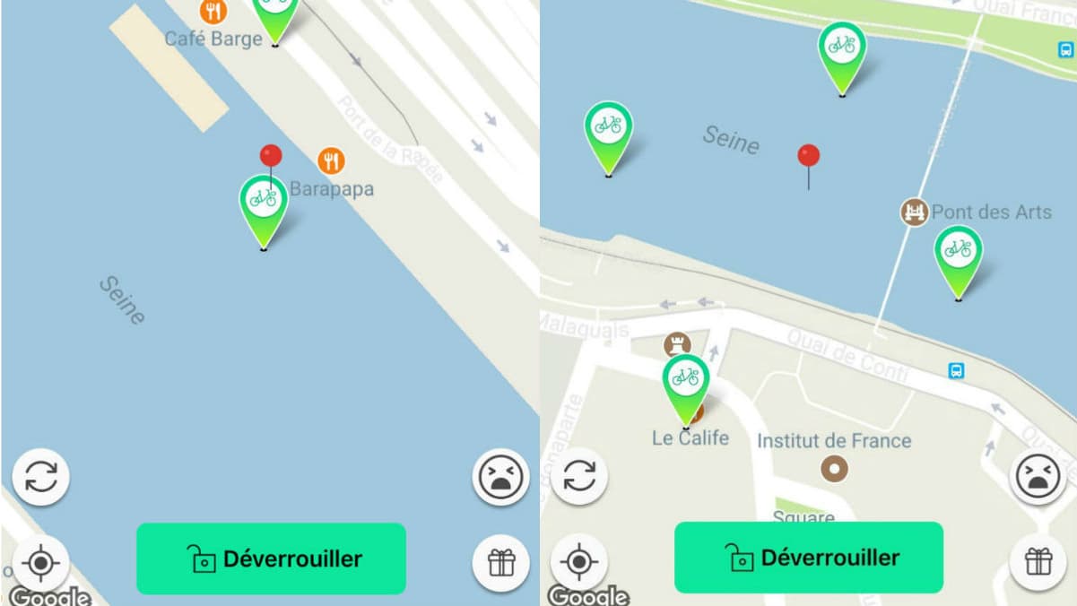 Plusieurs Gobee.bike sont géolocalisés dans la Seine.