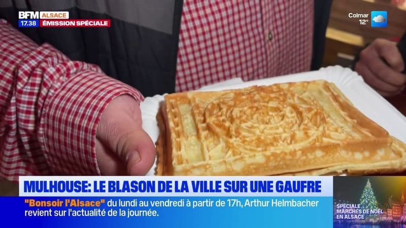 Marché de Noël de Mulhouse: le blason de la ville sur une gaufre