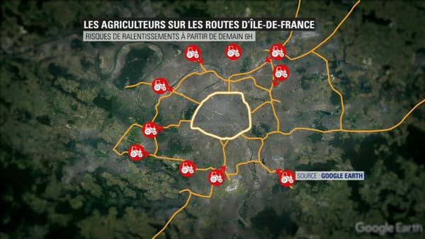 Les principaux axes empruntés par les agriculteurs. Les principaux axes empruntés par les agriculteurs.