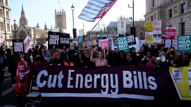 Une manifestation contre le coût de la vie à Londres, le 12 février, 2022 