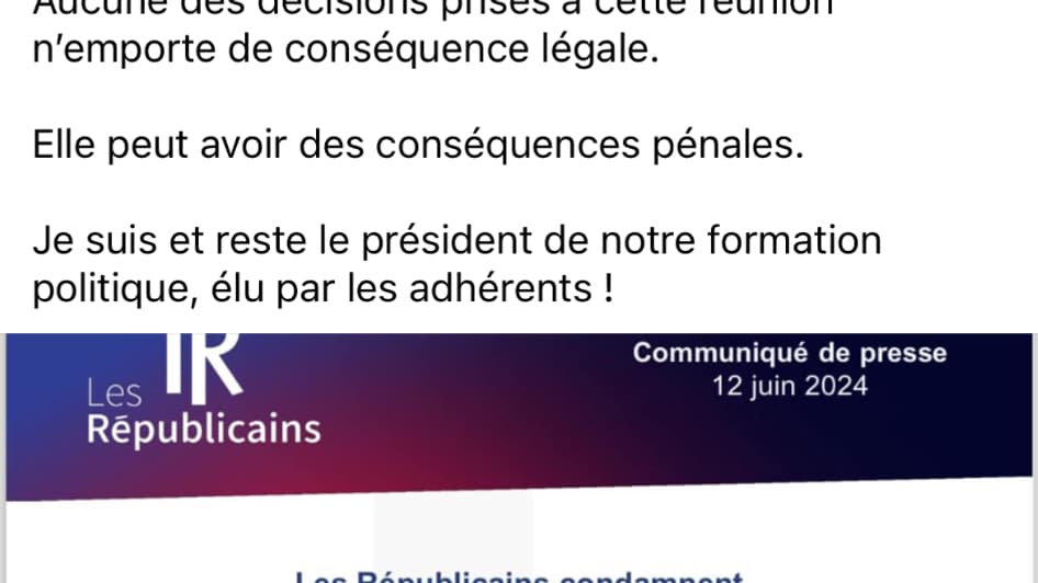 La publication sur Facebook du compte des Républicains ce mercredi 12 juin. 