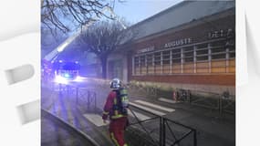 L'intervention des pompiers après l'incendie au Gymnase-Auguste Delaune à Ivry-sur-Seine, lundi 24 février