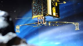 Une maquette réalisée par l'Agence spatiale européenne montre le robot atterrisseur Philae, à la Cité de l'espace de Toulouse.