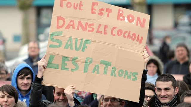 Des employés des abattoirs Gad manifestent en mars 2013