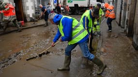 Une rue inondée à Morlaix, en juin 2018 à Morlaix, après de fortes pluies.