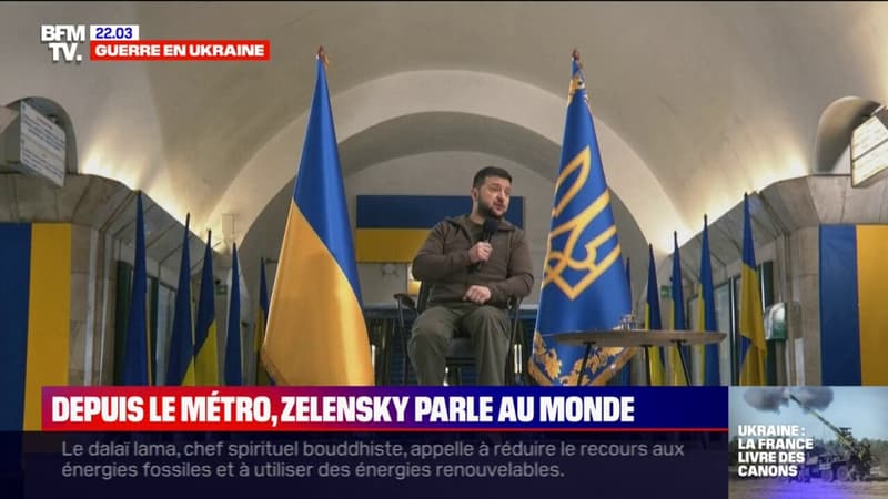 Guerre en Ukraine: depuis le métro de Kiev, Volodymyr Zelensky, s'adresse au monde