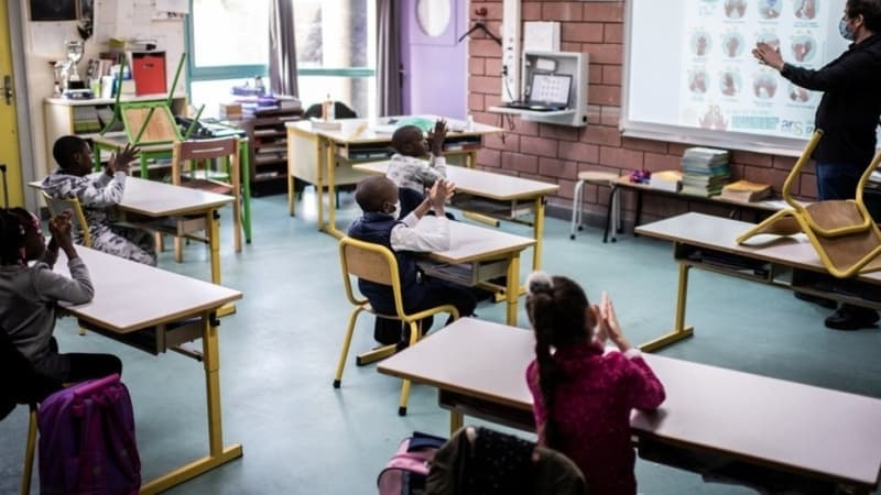 La reprise des cours dans une école de La Courneuve, en Seine-Saint-Denis, le 14 mai 2020 (photo d'illustration)