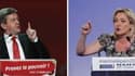 La guerre entre Marine Le Pen et Jean-Luc Mélenchon se poursuit sans relâche à coups de propos cinglants avec pour enjeu la troisième position dans les sondages pour le premier tour de l'élection présidentielle. /Photos prises les 27 et 25 mars 2012/REUTE