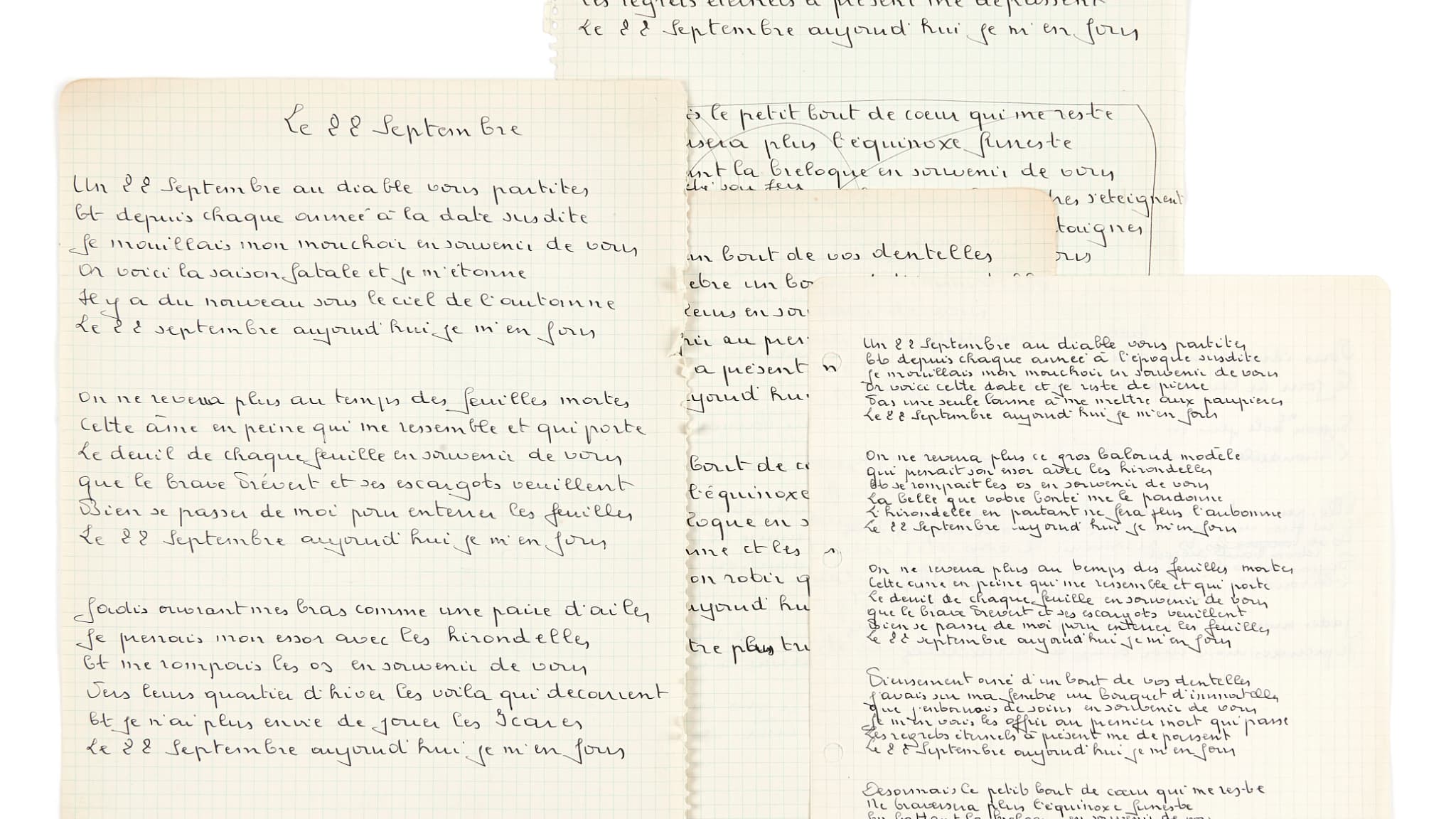 Manuscrits originaux de Georges Brassens pour la chanson Le Vieux Léon Manuscrits originaux de Georges Brassens pour la chanson Le Vieux Léon