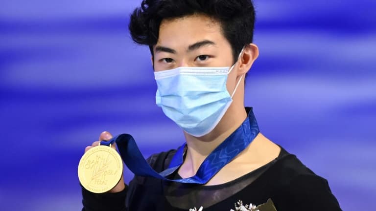 L'Américain Nathan Chen sacré champion du monde de patinage artistique, à Stockholm, le 27 mars 2021