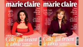 Couvertures du magazine Marie Claire, disponible en kiosque depuis le 29 février, avec Louise Aubery et Isabelle Carré