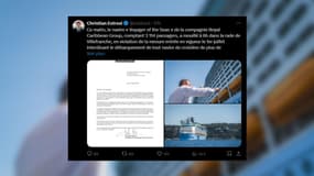 Tweet posté sur X par Christian Estrosi après son altercation le jeudi 3 juillet avec un navire de croisière dans la rade de Villefranche