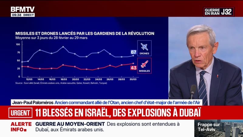 Guerre au Moyen-Orient: "L'objectif des Iraniens est de laisser penser que leurs réserves sont inépuisables", estime Jean-Paul Paloméros, ancien commandant allié de l'Otan