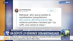 Gilets jaunes: un député de la France insoumise, Loïc Prud'homme, accuse la police de l'avoir matraqué