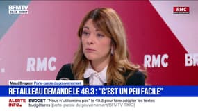 "C'est un peu facile": Maud Bregeon, porte-parole du gouvernement, réagit aux propos de Bruno Retailleau qui demande à Sébastien Lecornu "d'assumer le 49.3"