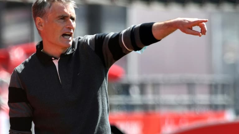 Olivier Dall'Oglio, alors entraîneur à Brest, lors du match de L1 à domicile contre Lens, le 18 avril 2021 au stade Francis Le Blé