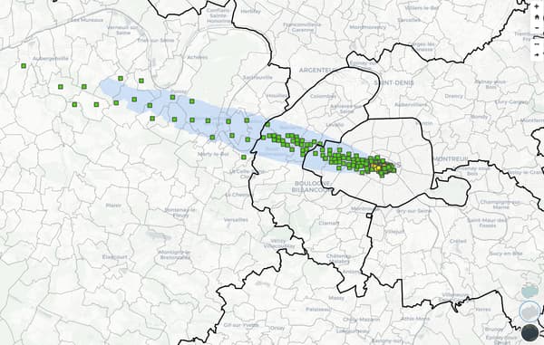 La carte du panache de fumée de l'incendie de Notre-Dame. La carte du panache de fumée de l'incendie de Notre-Dame.