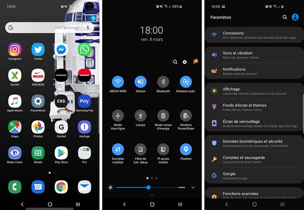 Interface du Samsung Galaxy S10