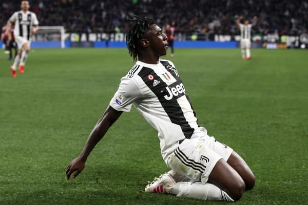 Moise Kean célèbre un but avec la Juventus en avril 2019