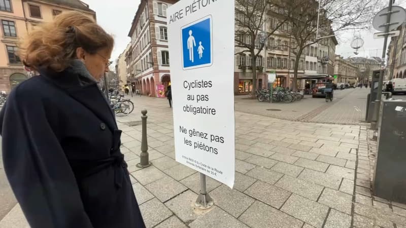 "Cyclistes au pas obligatoire": une quinzaine de panneaux "aires piétonnes" installés à Strasbourg