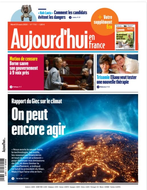 The front page of Le Parisien / Today in France of March 21 