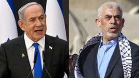 Le Premier ministre israélien Benjamin Netanyahu et le chef du Hamas Yahya Sinouar. 