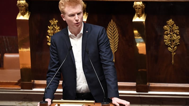 Adrien Quatennens le 20 mars 2023 à la tribune de l'Assemblée nationale 