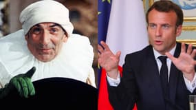 Louis de Funès dans la Folie des Grandeurs et Emmanuel Macron lors de son allocution lundi 13 avril