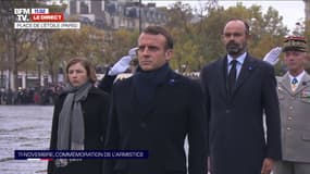 11-Novembre: Emmanuel Macron arrive Place de l'Étoile, où se trouve la tombe du soldat inconnu