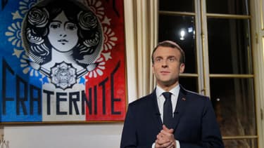 Le président de la République Emmanuel Macron lors de ses voeux aux Français, le 31 décembre 2018 à l'Elysée.