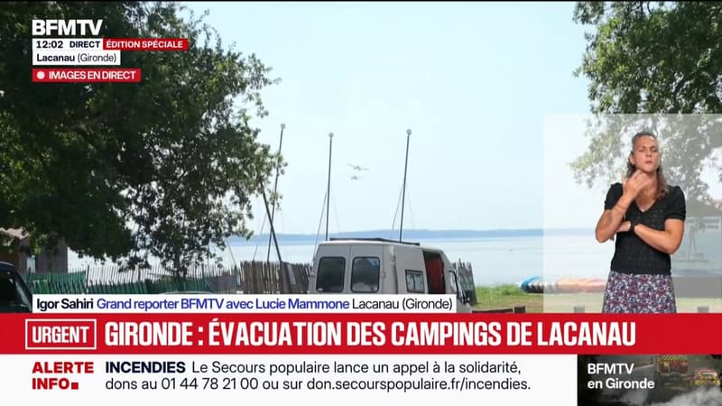 Des appareils puisent l'eau dans le lac de Lacanau pour combattre l'incendie en Gironde