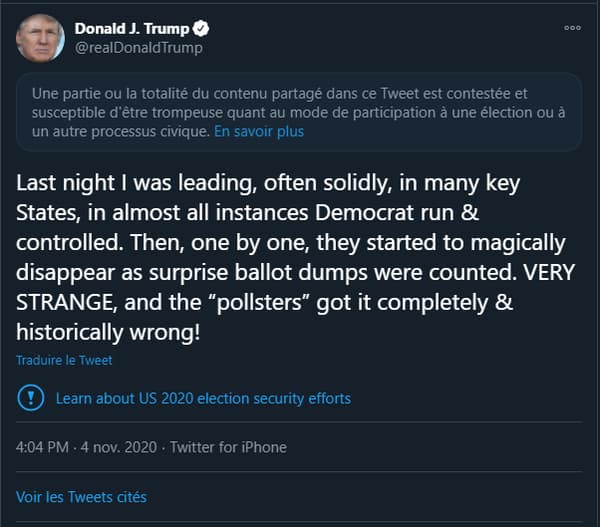 Un second tweet de Trump modéré par Twitter Un second tweet de Trump modéré par Twitter