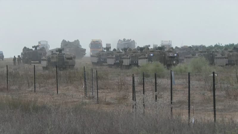 Des chars et des blindés israéliens à la frontière en Israël et la bande de Gaza ce lundi 9 octobre 2023.