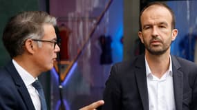 Olivier Faure et Manuel Bompard à Paris le 12 octobre 2023