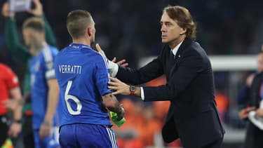 Marco Verratti avec Roberto Mancini en Italie en mars 2023
