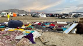 Le site du festival Burning Man, dans le Nevada, embourbé après de fortes pluies, le 3 septembre 2023